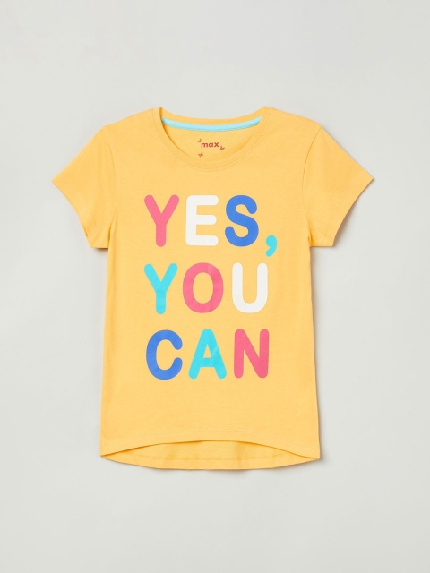 

max Girls Yellow Printed Round Neck T-shirt