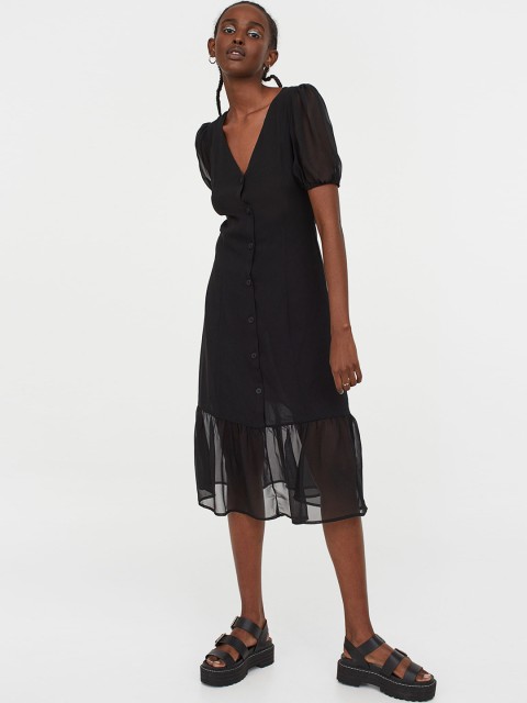 

H&M Women Black Puff-Sleeved Dress