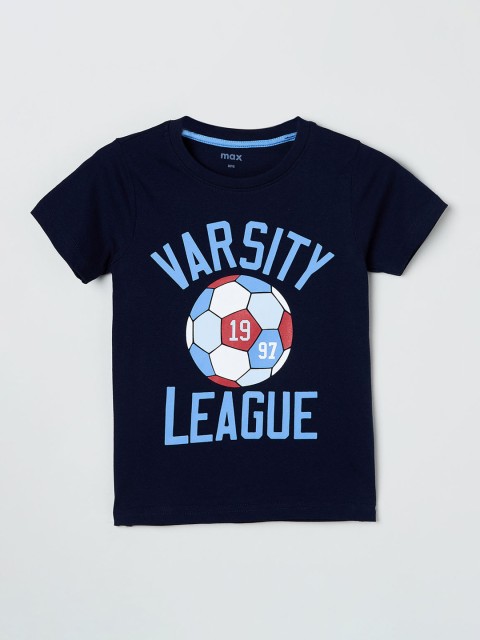 

max Boys Navy Blue Printed Round Neck T-shirt