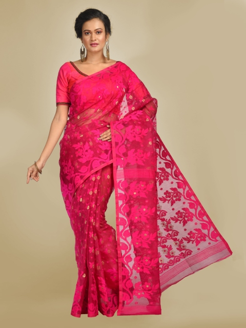 

Mitera Magenta Silk Cotton Woven Design Jamdani Saree