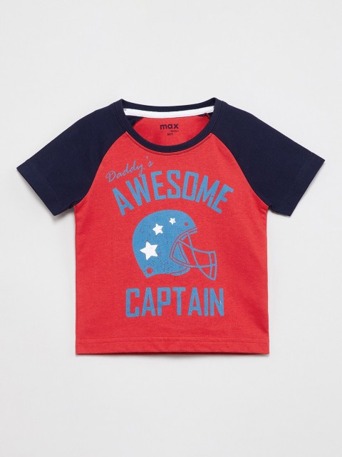 

max Boys Red Printed Round Neck T-shirt