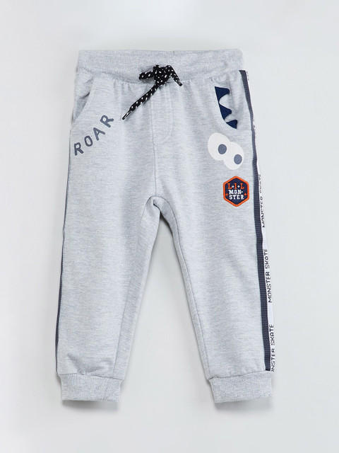 

max Infant Boys Grey Melange & Blue Graphic Printed Slim-Fit Joggers