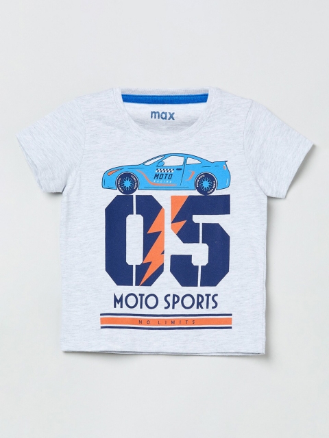 

max Boys Grey Melange Printed Round Neck T-shirt