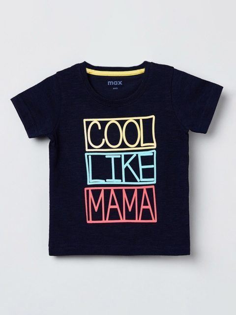 

max Boys Navy Blue Printed Round Neck T-shirt