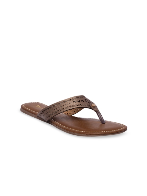 

Inc 5 Women Muted Gold-Toned & Brown Solid Open Toe Flats
