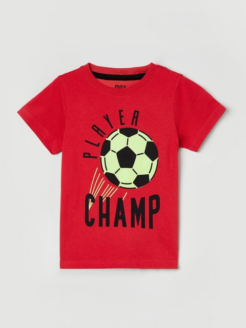 

max Boys Red & Black Printed Round Neck T-shirt