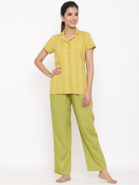 

Jaipur Kurti Women Lime Green Striped Night Suit Set
