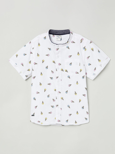 

max Boys White Regular Fit Printed Casual Shirt