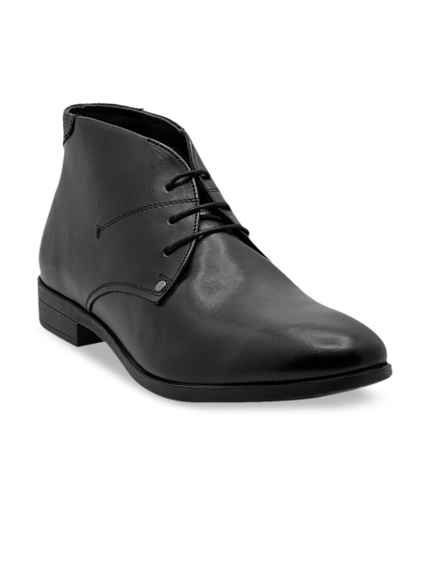 

KETHINI Men Black Solid Leather Formal Boots