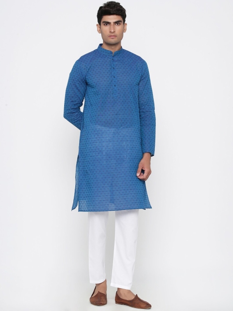 

Tistabene Men Blue & White Self Design Kurta with Pyjamas Set