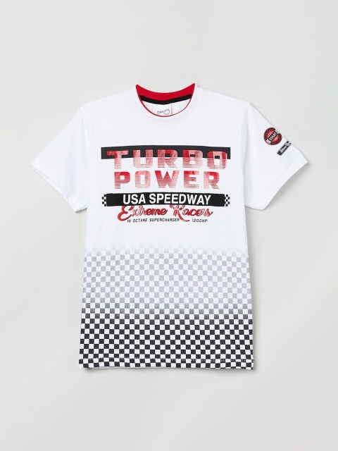 

max Boys White & Black Printed Round Neck T-shirt