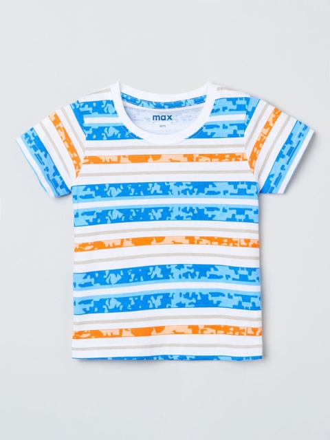 

max Boys Blue Striped Round Neck T-shirt