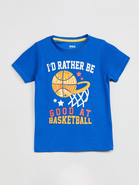 

max Boys Navy Blue & Yellow Printed Round Neck T-shirt