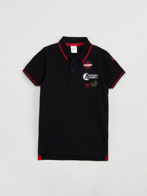 

max Boys Black Solid Polo Collar T-shirt