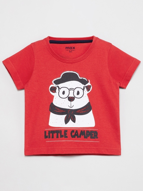 

max Boys Red Printed Round Neck T-shirt