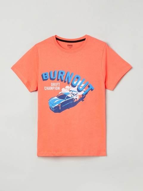 

max Boys Orange Printed Round Neck T-shirt