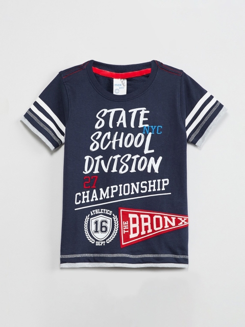 

max Boys Navy Blue Printed Round Neck T-shirt