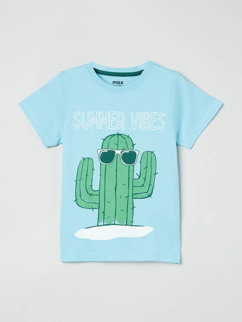 

max Boys Blue Printed Round Neck T-shirt