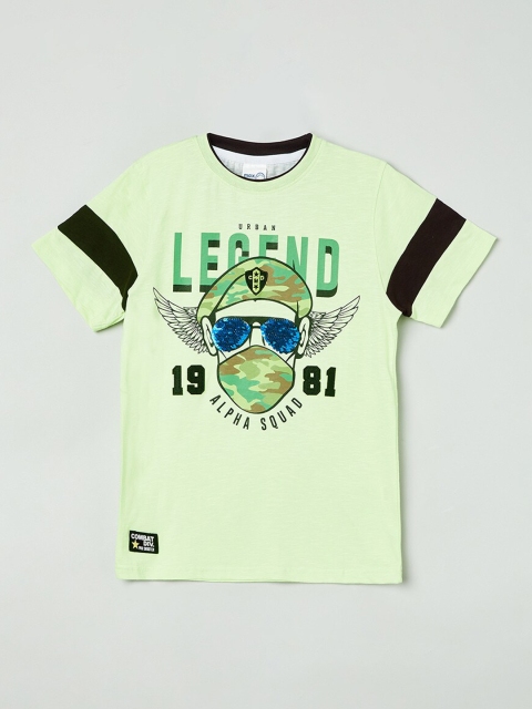 

max Boys Green Printed Round Neck T-shirt