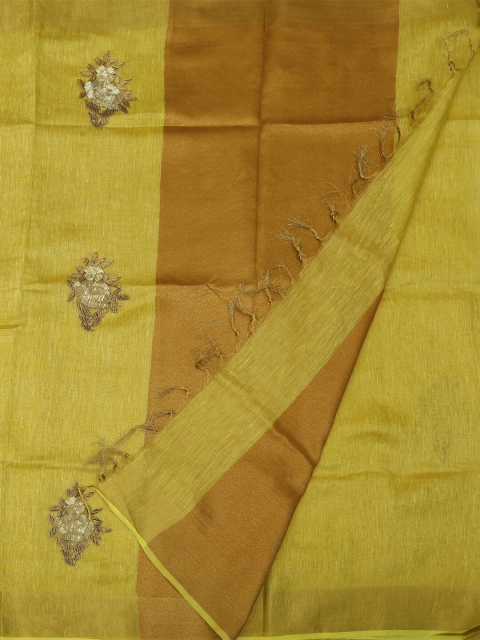 

Pothys Yellow Woven Design Linen Saree
