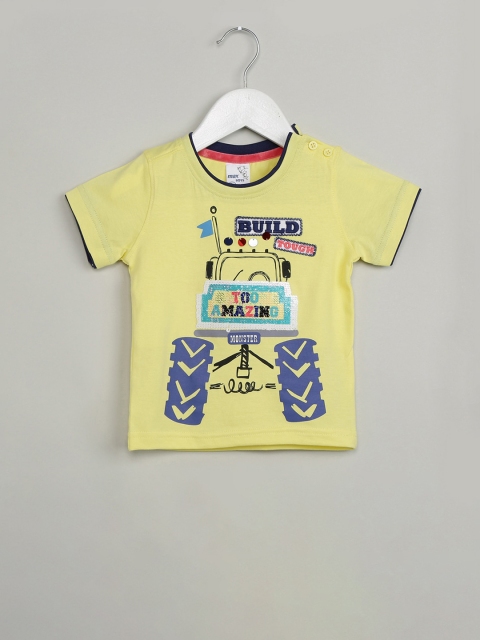 

max Boys Yellow Printed Round Neck T-shirt