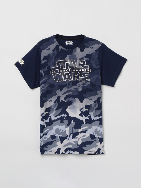 

max Boys Navy Blue Star Wars Printed Round Neck T-shirt