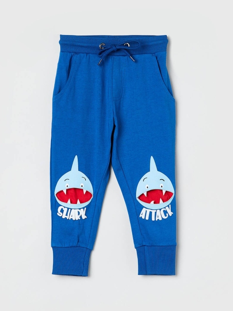 

max Boys Blue & Sea Green Graphic Printed Slim-Fit Joggers