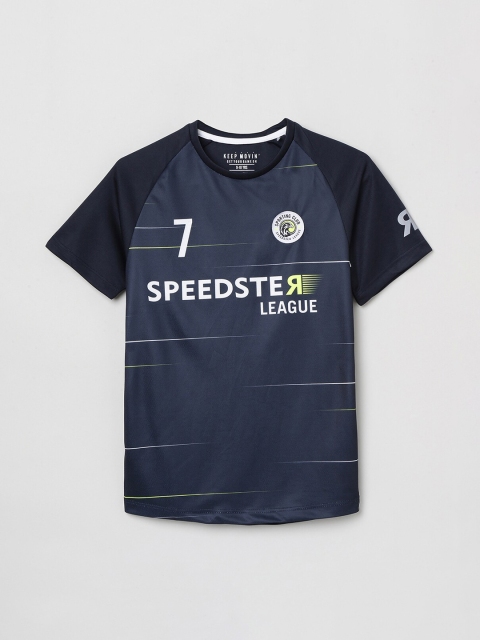 

max Boys Navy Blue & White Printed Round Neck T-shirt