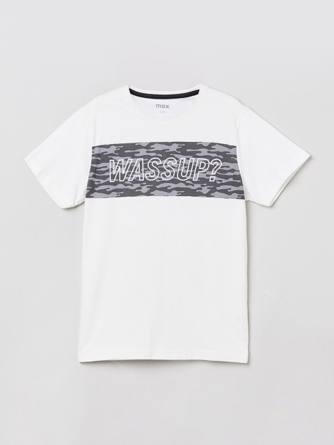

max Boys Off-White Printed Round Neck T-shirt