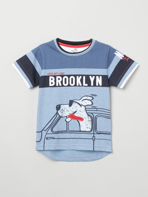 

max Boys Blue Printed Round Neck T-shirt