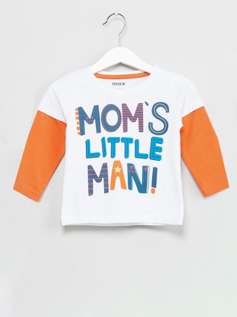 

max Boys White & Yellow Printed Round Neck T-shirt