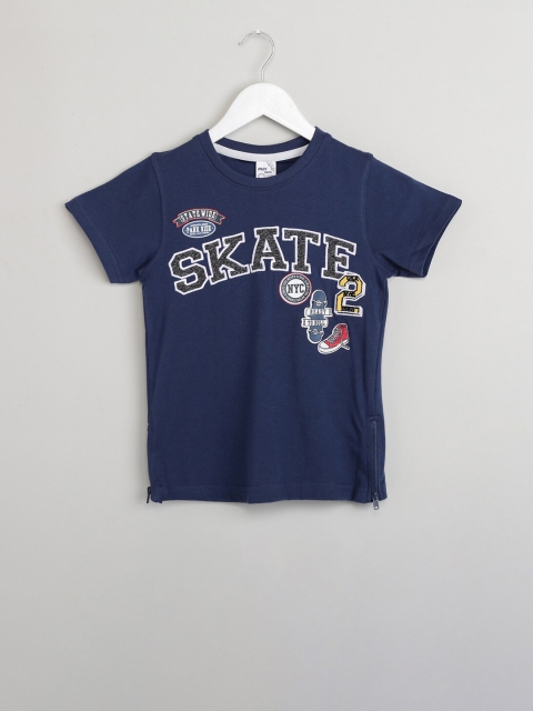 

max Boys Navy Blue Printed Round Neck T-shirt