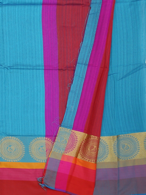 

Pothys Blue & Red Pure Cotton Solid Saree