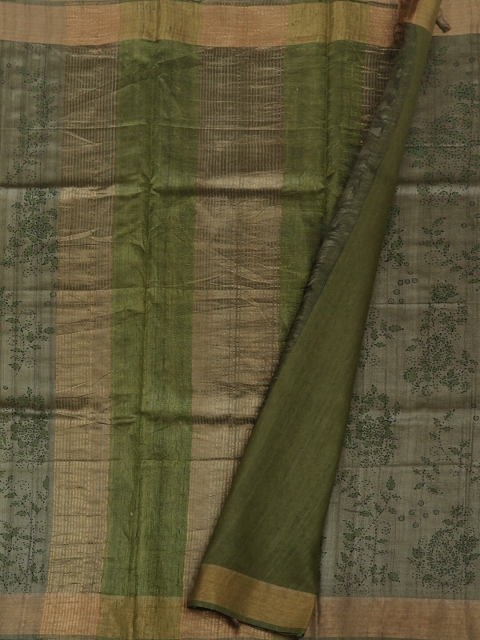 

Pothys Olive Green Printed Jute Silk Saree