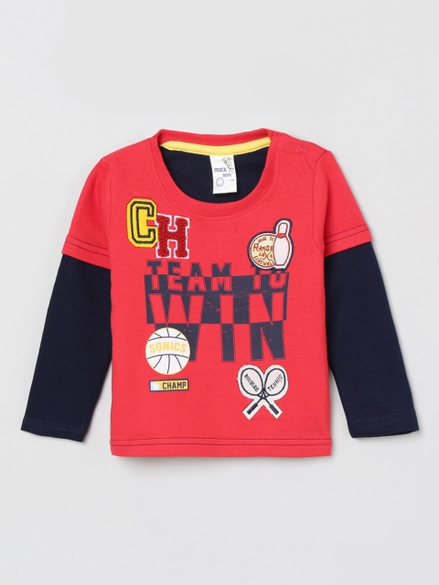 

max Boys Red & Navy Blue Printed Round Neck T-shirt