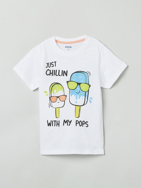 

max Boys White & Blue Printed Round Neck T-shirt