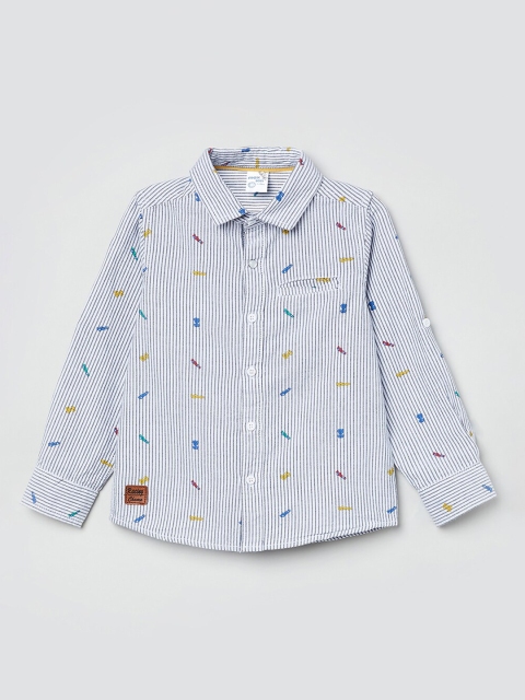 

max Boys White & Black Regular Fit Printed Casual Shirt