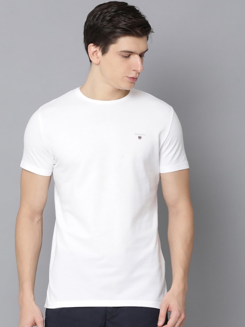 

GANT Men White Solid Round Neck T-shirt