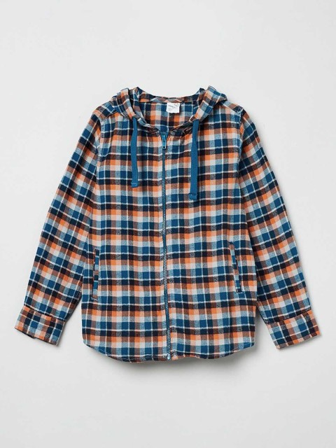 

max Boys Orange & Blue Regular Fit Checked Casual Hooded Shirt