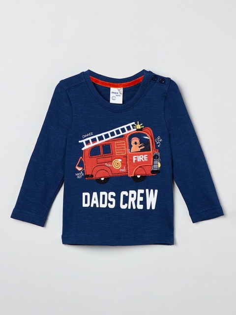 

max Boys Navy Blue & Red Printed Round Neck T-shirt