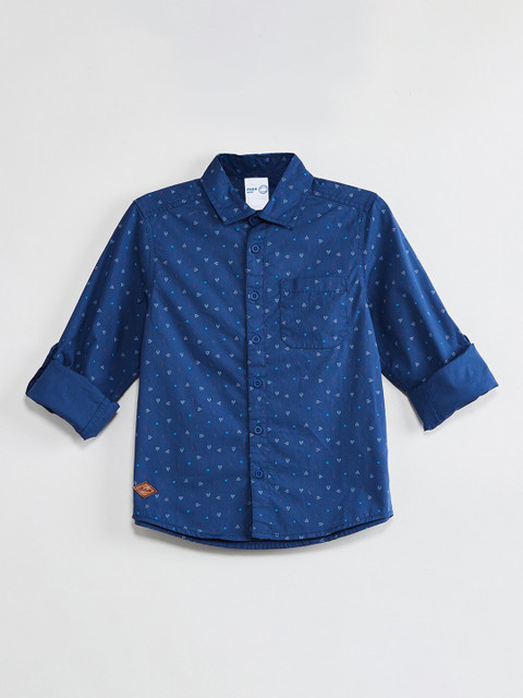 

max Boys Navy Blue Regular Fit Printed Casual Shirt
