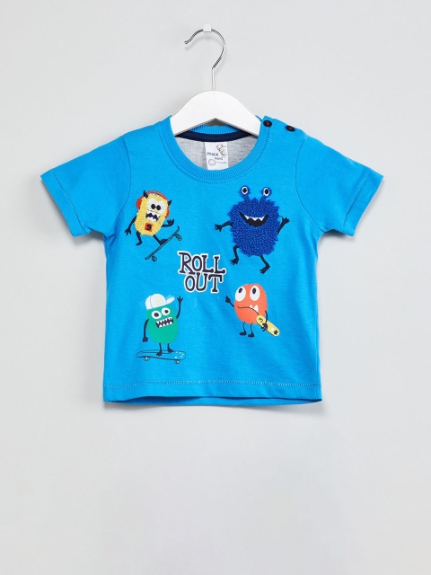 max Boys Blue Printed Round Neck T-shirt