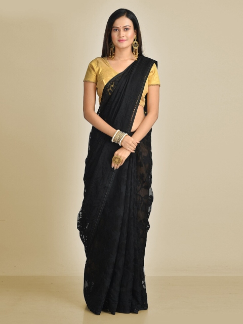 

Mitera Black Silk Cotton Woven Design Jamdani Handloom Saree
