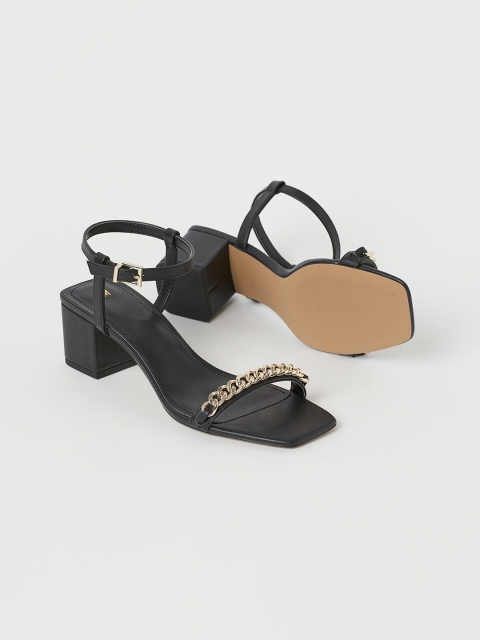 

H&M Women Black Solid Chain-Detail Sandals