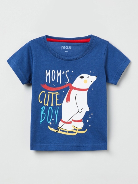 

max Boys Blue Printed Round Neck T-shirt
