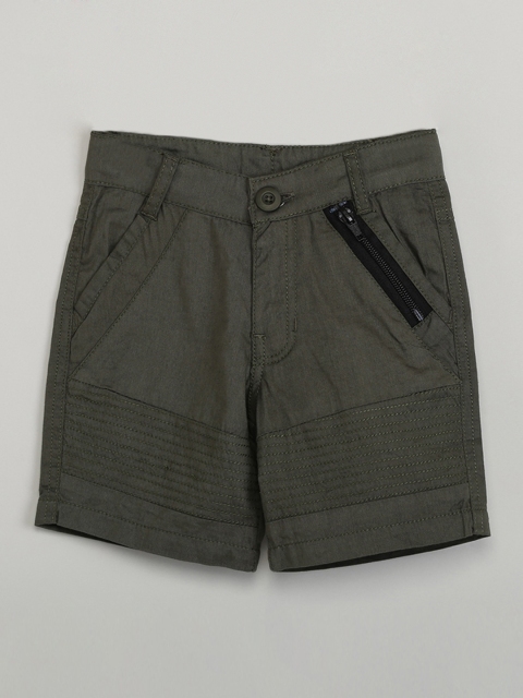 

max Boys Olive Green Solid Regular Shorts