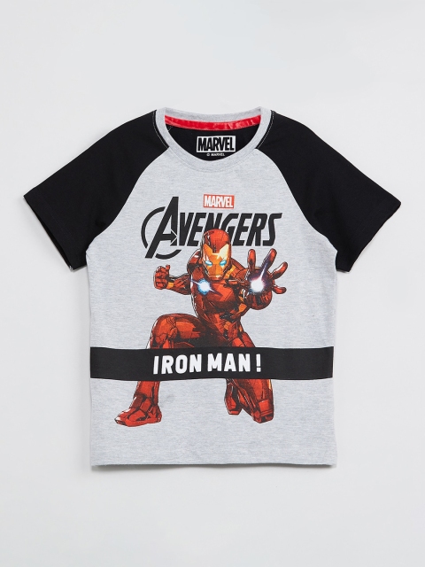 

max Boys Grey Spiderman Printed Round Neck T-shirt