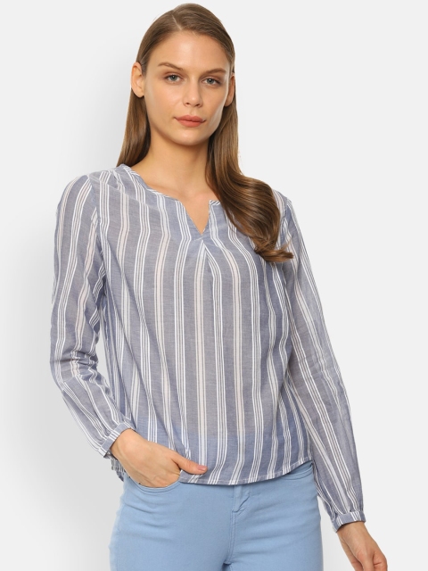 

Van Heusen Woman Grey & White Striped Pure Cotton Top