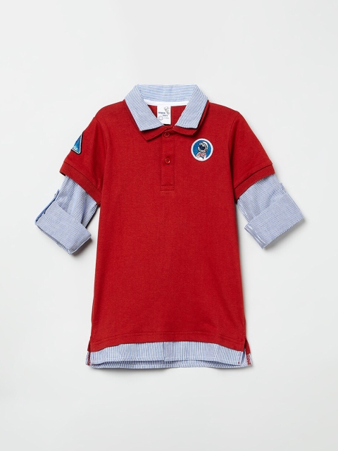 

max Boys Red Solid Polo Collar T-shirt