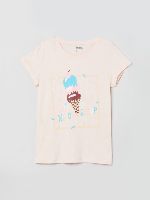 

max Girls Pink Printed Round Neck T-shirt